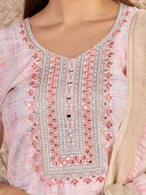 Pink Linen Cotton Embroidered Readymade Trouser Pant Suit 4