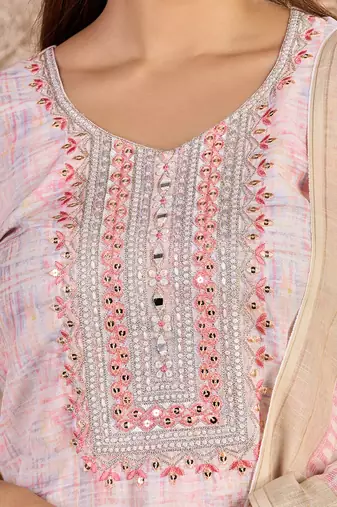 Pink Linen Cotton Embroidered Readymade Trouser Pant Suit