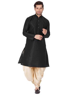 Black Silk Blend Kurta And Dhoti Set 1