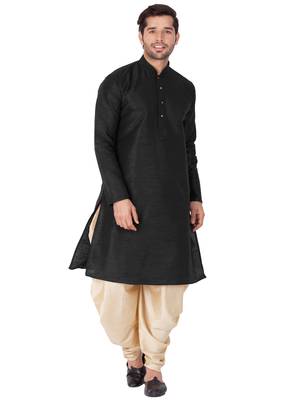 Black Silk Blend Kurta And Dhoti Set 2