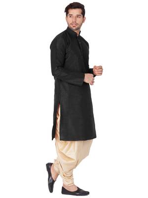 Black Silk Blend Kurta And Dhoti Set 4