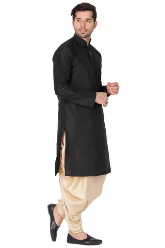 Black Silk Blend Kurta And Dhoti Set