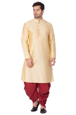 Gold Silk Blend Kurta And Dhoti Set 1