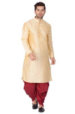 Gold Silk Blend Kurta And Dhoti Set 2
