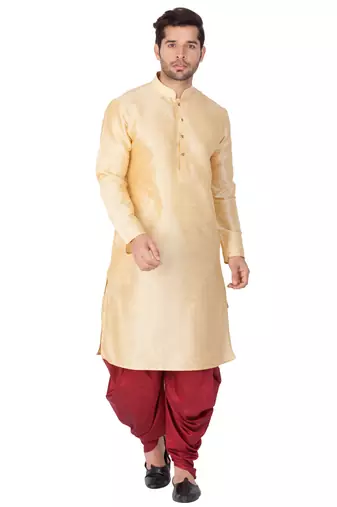 Gold Silk Blend Kurta And Dhoti Set