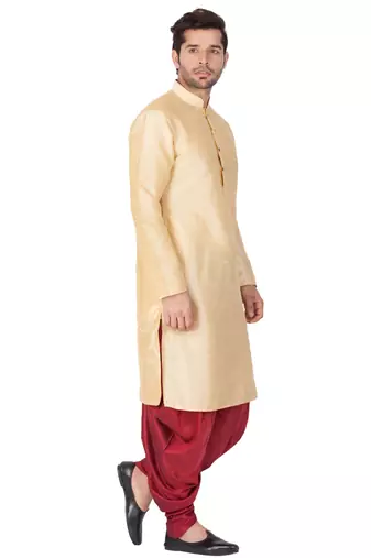 Gold Silk Blend Kurta And Dhoti Set