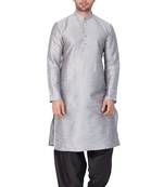 Grey Silk Blend Kurta And Dhoti Set