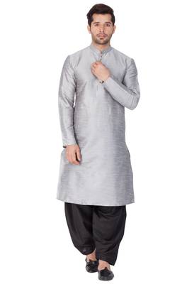 Grey Silk Blend Kurta And Dhoti Set 2