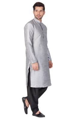 Grey Silk Blend Kurta And Dhoti Set 4
