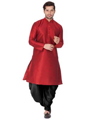 Maroon Silk Blend Kurta And Dhoti Set 1