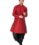 Maroon Silk Blend Kurta And Dhoti Set
