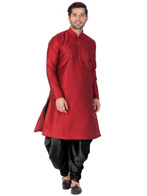 Maroon Silk Blend Kurta And Dhoti Set 2