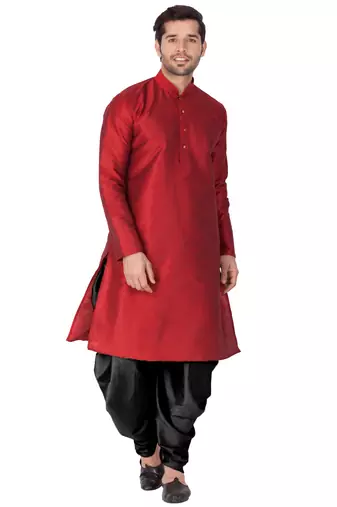 Maroon Silk Blend Kurta And Dhoti Set