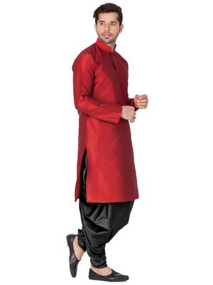 Maroon Silk Blend Kurta And Dhoti Set 4