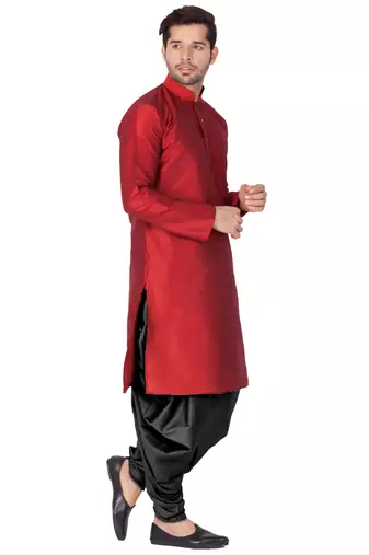 Maroon Silk Blend Kurta And Dhoti Set