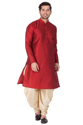 Maroon Silk Blend Kurta And Dhoti Set 1