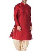 Maroon Silk Blend Kurta And Dhoti Set