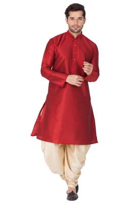 Maroon Silk Blend Kurta And Dhoti Set 2
