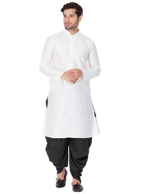 White Silk Blend Kurta And Dhoti Set 1
