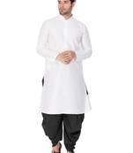 White Silk Blend Kurta And Dhoti Set