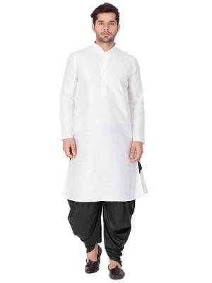 White Silk Blend Kurta And Dhoti Set 2