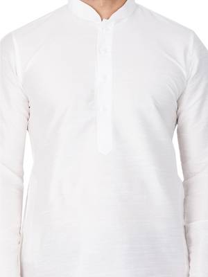 White Silk Blend Kurta And Dhoti Set 3