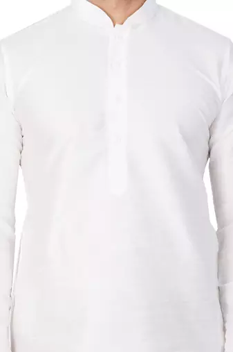 White Silk Blend Kurta And Dhoti Set