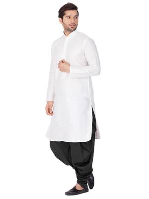 White Silk Blend Kurta And Dhoti Set 4