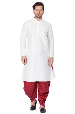 White Silk Blend Kurta And Dhoti Set 1