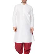 White Silk Blend Kurta And Dhoti Set