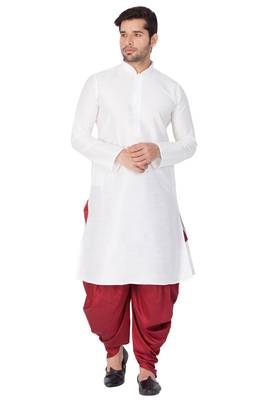 White Silk Blend Kurta And Dhoti Set 2