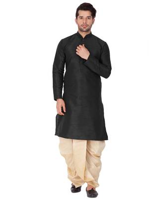 Black Silk Blend Kurta And Dhoti Set 1