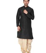 Black Silk Blend Kurta And Dhoti Set