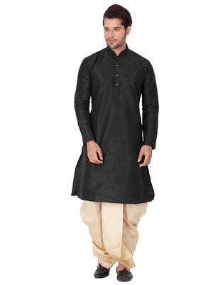 Black Silk Blend Kurta And Dhoti Set 2