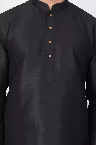 Black Silk Blend Kurta And Dhoti Set