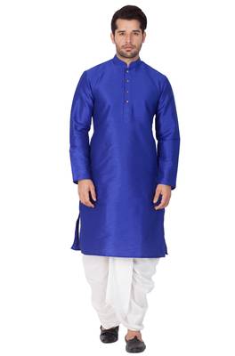 Blue Silk Blend Kurta And Dhoti Set 1