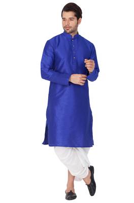 Blue Silk Blend Kurta And Dhoti Set 2