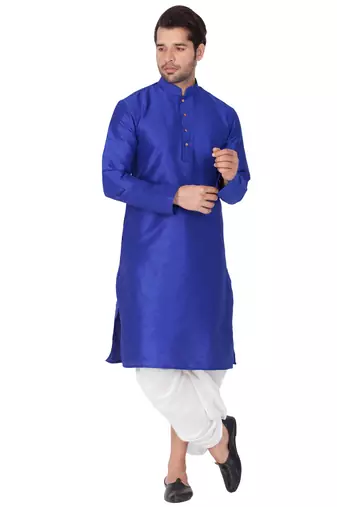Blue Silk Blend Kurta And Dhoti Set