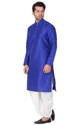 Blue Silk Blend Kurta And Dhoti Set 4