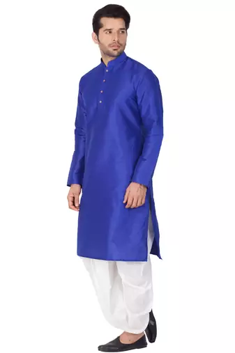 Blue Silk Blend Kurta And Dhoti Set