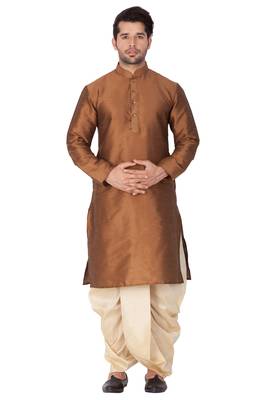 Brown Silk Blend Kurta And Dhoti Set 1