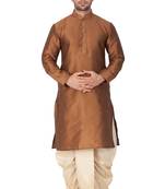 Brown Silk Blend Kurta And Dhoti Set