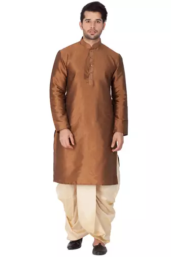 Brown Silk Blend Kurta And Dhoti Set