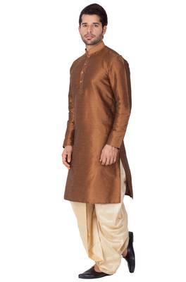 Brown Silk Blend Kurta And Dhoti Set 4
