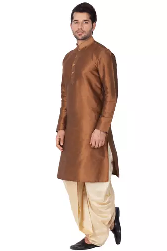 Brown Silk Blend Kurta And Dhoti Set