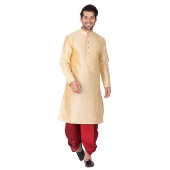  gold silk blend kurta and dhoti set 1