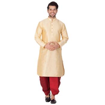  gold silk blend kurta and dhoti set 2