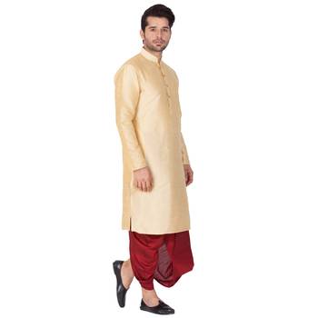  gold silk blend kurta and dhoti set 4