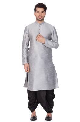 Grey Silk Blend Kurta And Dhoti Set 1