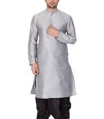 Grey Silk Blend Kurta And Dhoti Set